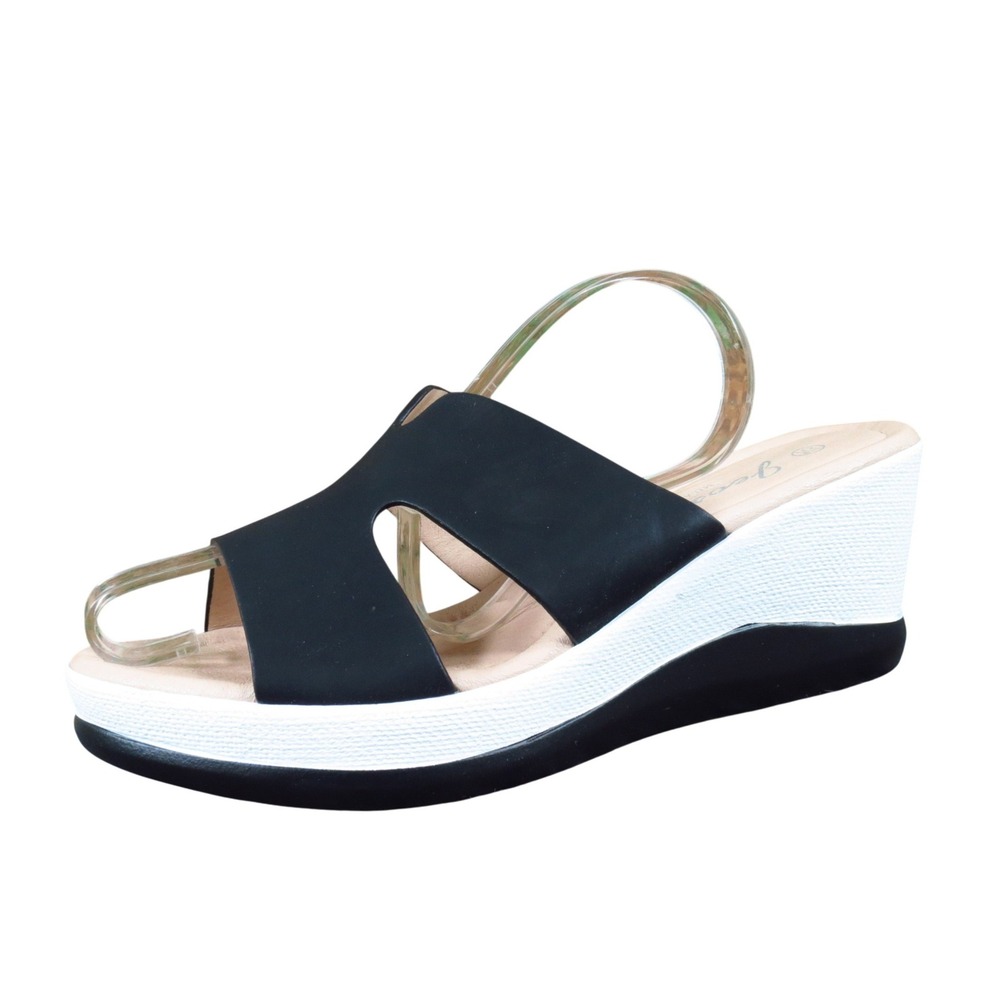 Jeossy Milan Women Wedge Sandal Size 7.5 Casual Summer Slip On Black White